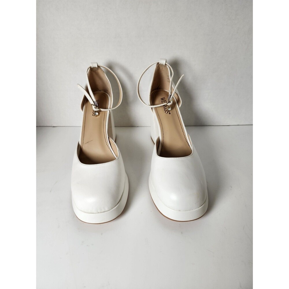 Wetkiss Ankle Buckle Strap Round Toe Platform Chunky Pump Heels White Size 11